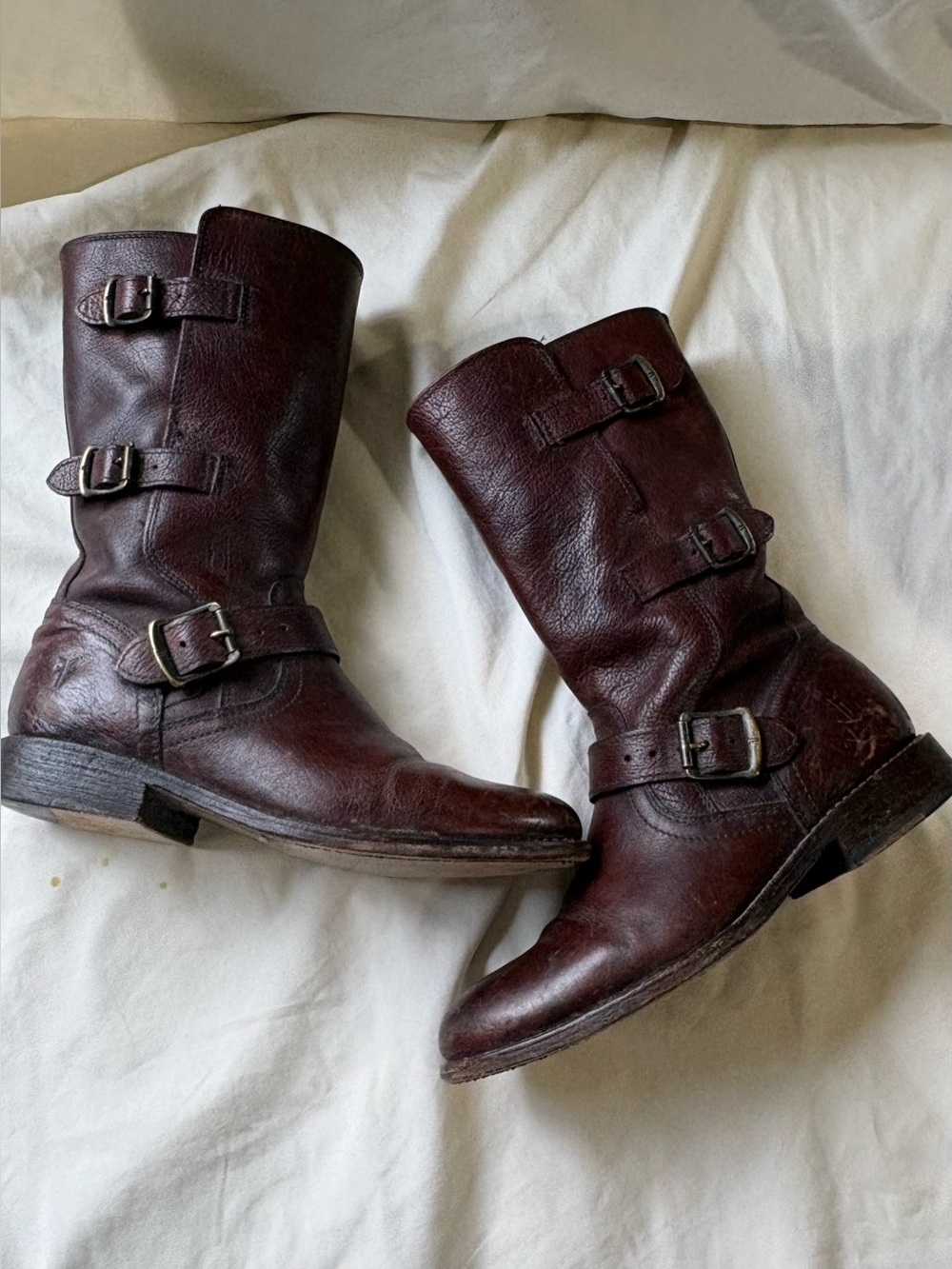 Frye Jayden Moto Cuff Leather Boots Brown Straps Buckle Women's Size 8 B 76318